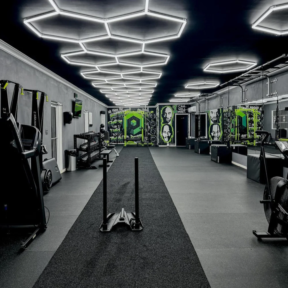 Dimmable 14-Line Hexagon LED Garage Lighting for gym– Hexledlighting