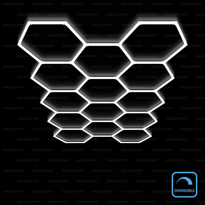 Dimmable Hexagon Lights – 14 Grid LED Garage Lighting (13.1' × 7.9' / 4 m × 2.4 m) for Garages– HEXLEDLIGHTING – Pic 1