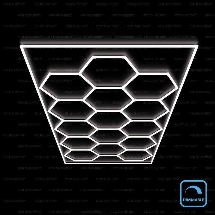 Dimmable Hexagon Lights – 15 Grid Border LED Garage Lighting (15.7' × 7.9' / 4.8 m × 2.4 m) for Garages– HEXLEDLIGHTING Pic 1