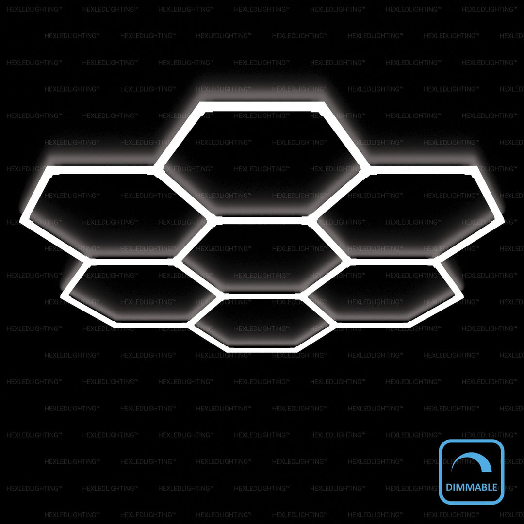 Dimmable Hexagon Lights – 7 Circle Grid LED Garage Lighting (8.2' × 7.9' / 2.5 m × 2.4 m) for Garages– HEXLEDLIGHTING – Pic 1