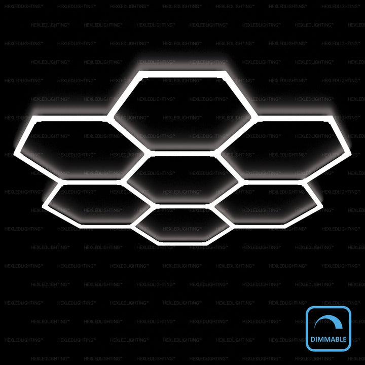 Dimmable Hexagon Lights – 7 Circle Grid LED Garage Lighting (8.2' × 7.9' / 2.5 m × 2.4 m) for Garages– HEXLEDLIGHTING – Pic 1