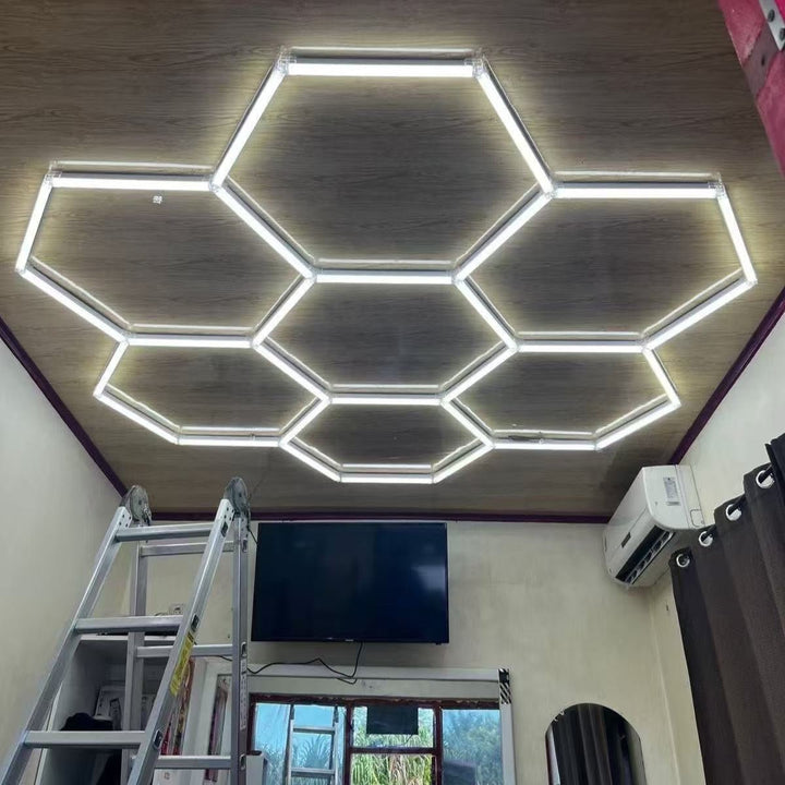 Dimmable Hexagon Lights – 7 Circle Grid LED Garage Lighting (8.2' × 7.9' / 2.5 m × 2.4 m) for Garages– HEXLEDLIGHTING – Pic 2
