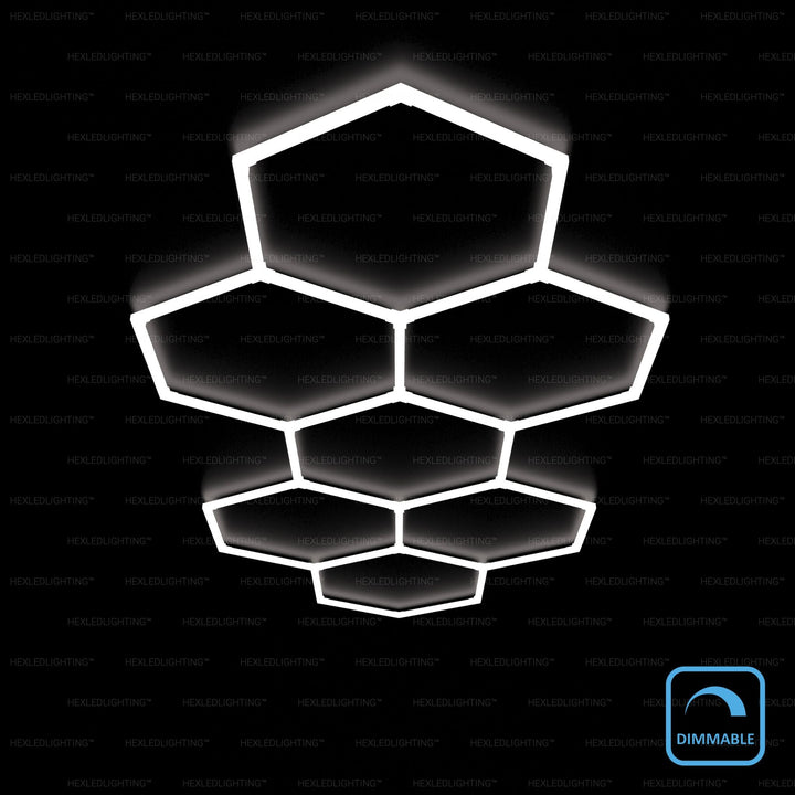 Dimmable Hexagon Lights – 7 Grid Long LED Garage Lighting (11.5' × 4.9' / 3.5 m × 1.5 m) for Garages– HEXLEDLIGHTING – Pic 1