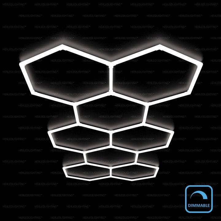 Dimmable Hexagon Lights – 8 Long Grid LED Garage Lighting (12.5' × 5.6' / 3.8 m × 1.7 m) for Garages – HEXLEDLIGHTING – Pic 1