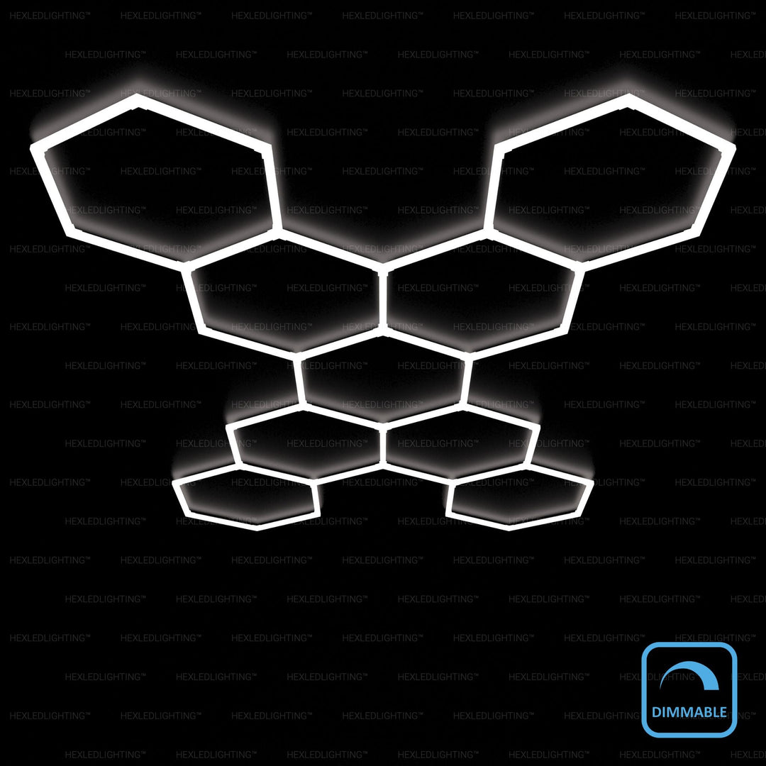 Dimmable Hexagon Lights – 9 Grid LED Garage Lighting (13.1' × 9.2' / 4 m × 2.8 m) for Garages – HEXLEDLIGHTING – Pic 1