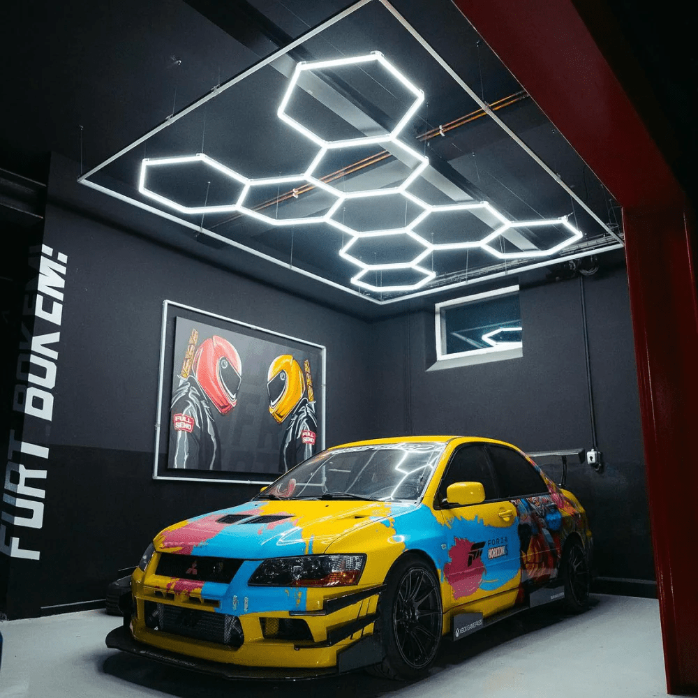 Dimmable Hexagon Lights – 9 Grid LED Garage Lighting (13.1' × 9.2' / 4 m × 2.8 m) for Garages – HEXLEDLIGHTING – Pic 2