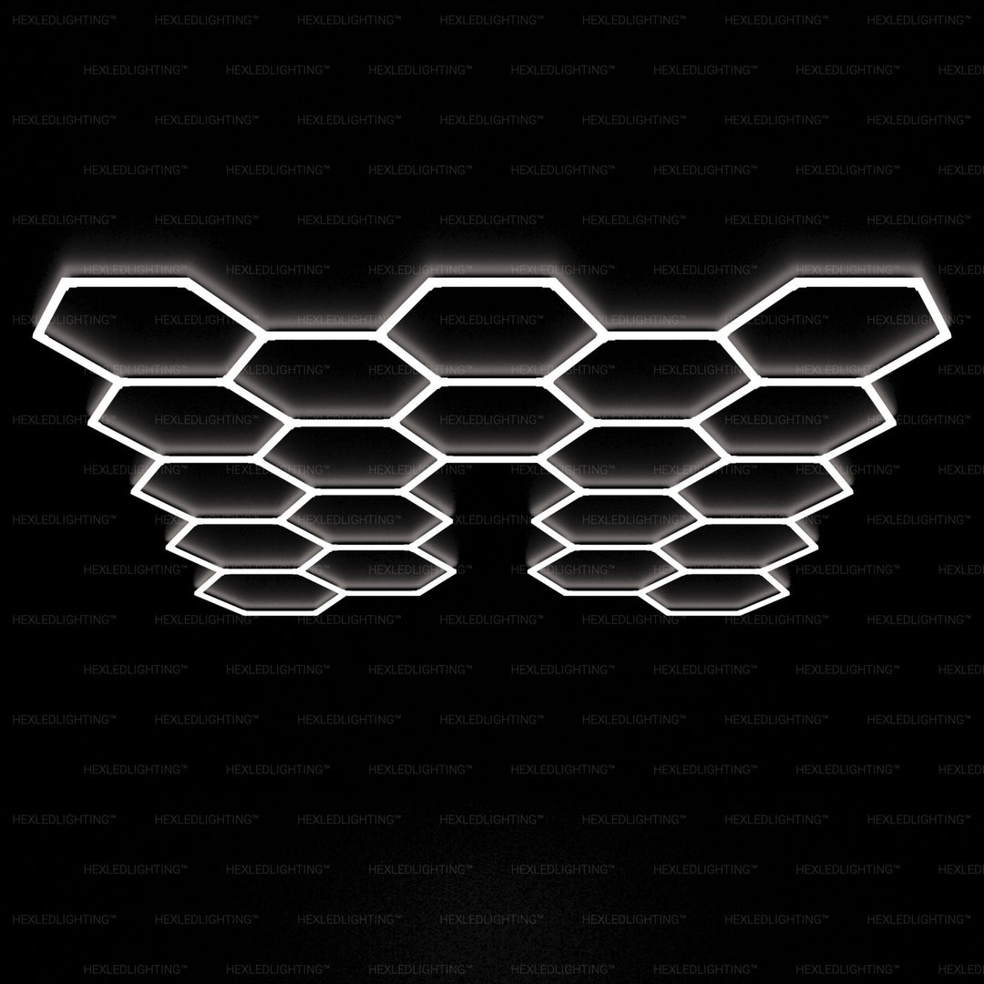 Hexagon Lights – 20-Grid U-Shape LED Garage Lighting (12' × 13' / 3.6m x 3.9m) for Garage or shop HEXLEDLIGHTING Pic 1