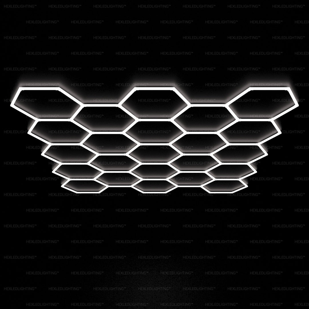Hexagon Lights – 23 - Grid LED Garage Lighting (13.8' × 12.8' / 4.2 m × 3.9 m) for Garages or shops – HEXLEDLIGHTING – Pic 1