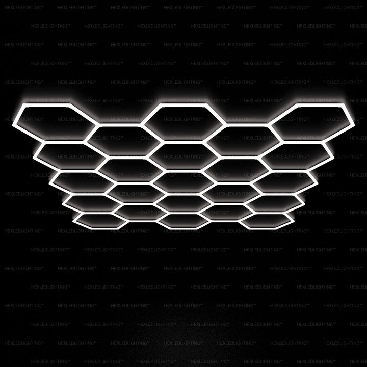 Hexagon Lights – 23 - Grid LED Garage Lighting (13.8' × 12.8' / 4.2 m × 3.9 m) for Garages or shops – HEXLEDLIGHTING – Pic 1