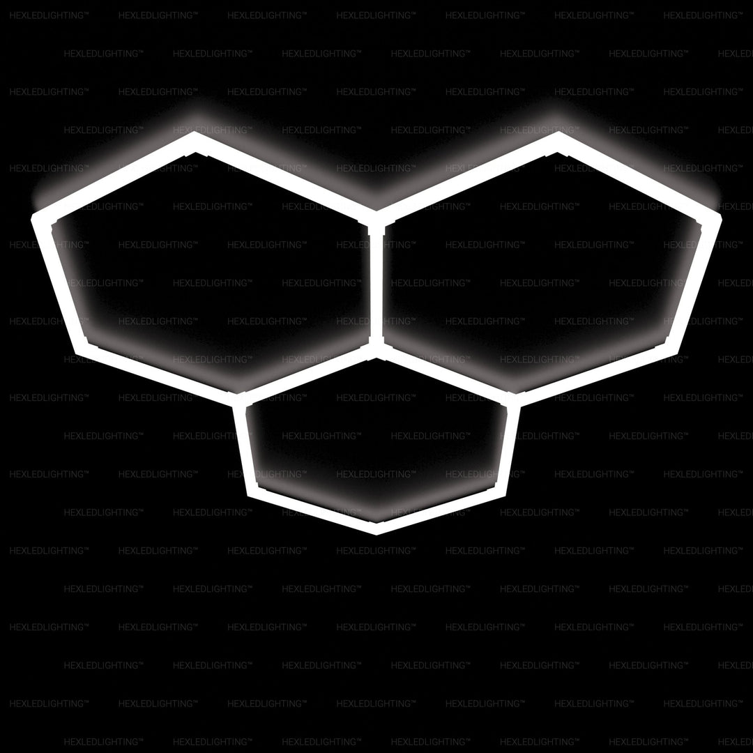 Hexagon Lights – 3-Grid Cluster LED Garage Lighting (5.6' × 5.6' / 1.7 m × 1.7 m) for Garage or shop HEXLEDLIGHTING Pic 1