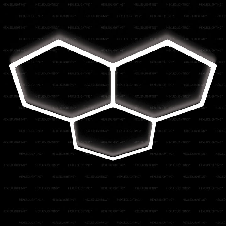 Hexagon Lights – 3-Grid Cluster LED Garage Lighting (5.6' × 5.6' / 1.7 m × 1.7 m) for Garage or shop HEXLEDLIGHTING Pic 1