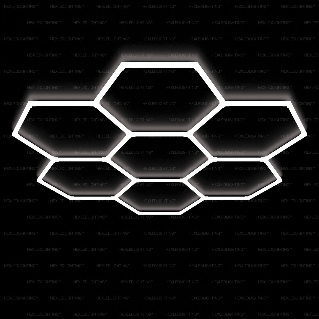 Hexagon Lights – 7 Grid Circle LED Garage Lighting (8.2' × 7.9' / 2.5 m × 2.4 m) for Garages or shops – HEXLEDLIGHTING Pic 1