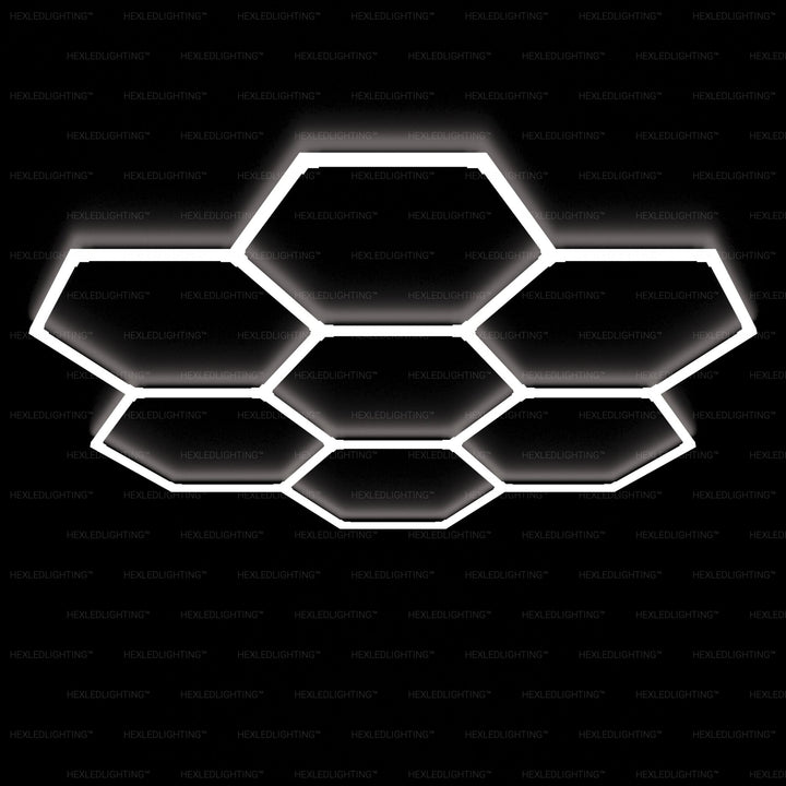Hexagon Lights – 7 Grid Circle LED Garage Lighting (8.2' × 7.9' / 2.5 m × 2.4 m) for Garages or shops – HEXLEDLIGHTING Pic 1