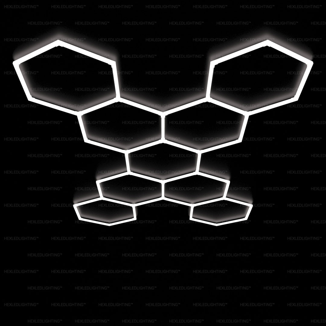 Hexagon Lights – 9 Grid LED Garage Lighting (13.1' × 9.2' / 4 m × 2.8 m) for Garages or shops – HEXLEDLIGHTING – Pic 1