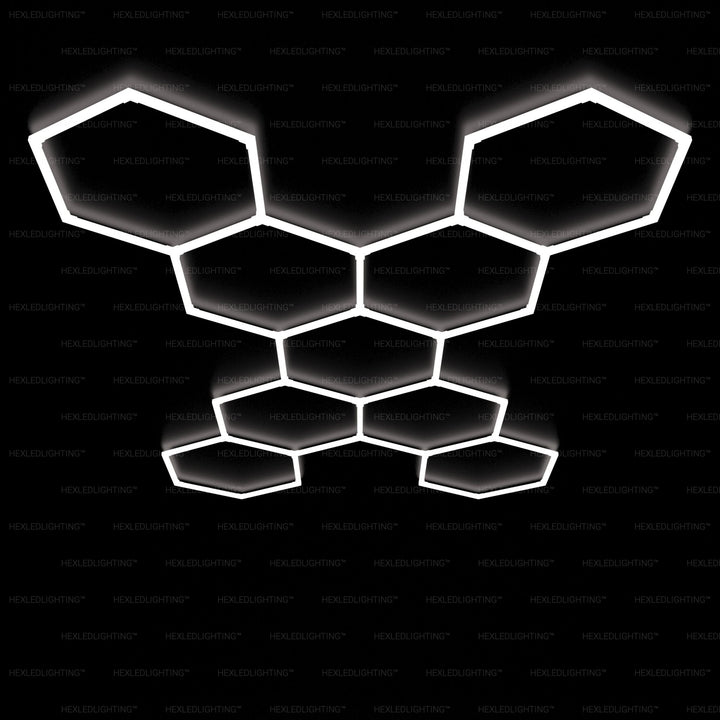 Hexagon Lights – 9 Grid LED Garage Lighting (13.1' × 9.2' / 4 m × 2.8 m) for Garages or shops – HEXLEDLIGHTING – Pic 1