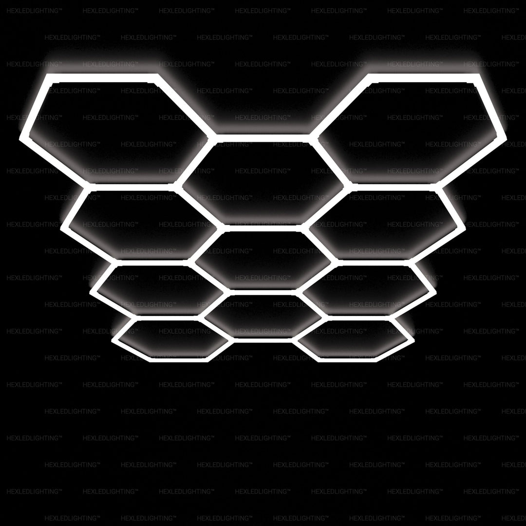 Hexagon Lights – Large 11 Grid LED Garage Lighting (13.5' × 9.8' / 4.12 m × 2.97 m) for Garage – HEXLEDLIGHTING – Pic 1