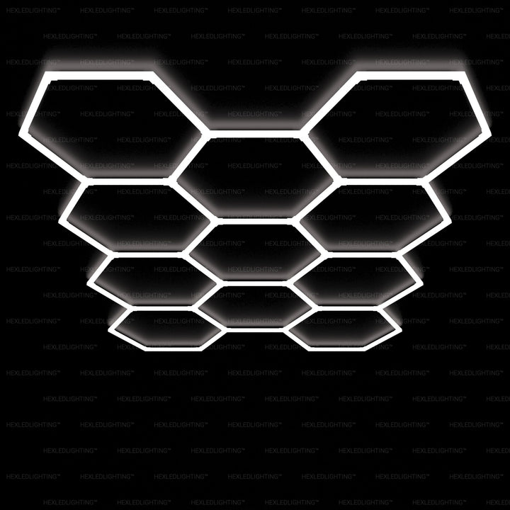 Hexagon Lights – Large 11 Grid LED Garage Lighting (13.5' × 9.8' / 4.12 m × 2.97 m) for Garage – HEXLEDLIGHTING – Pic 1