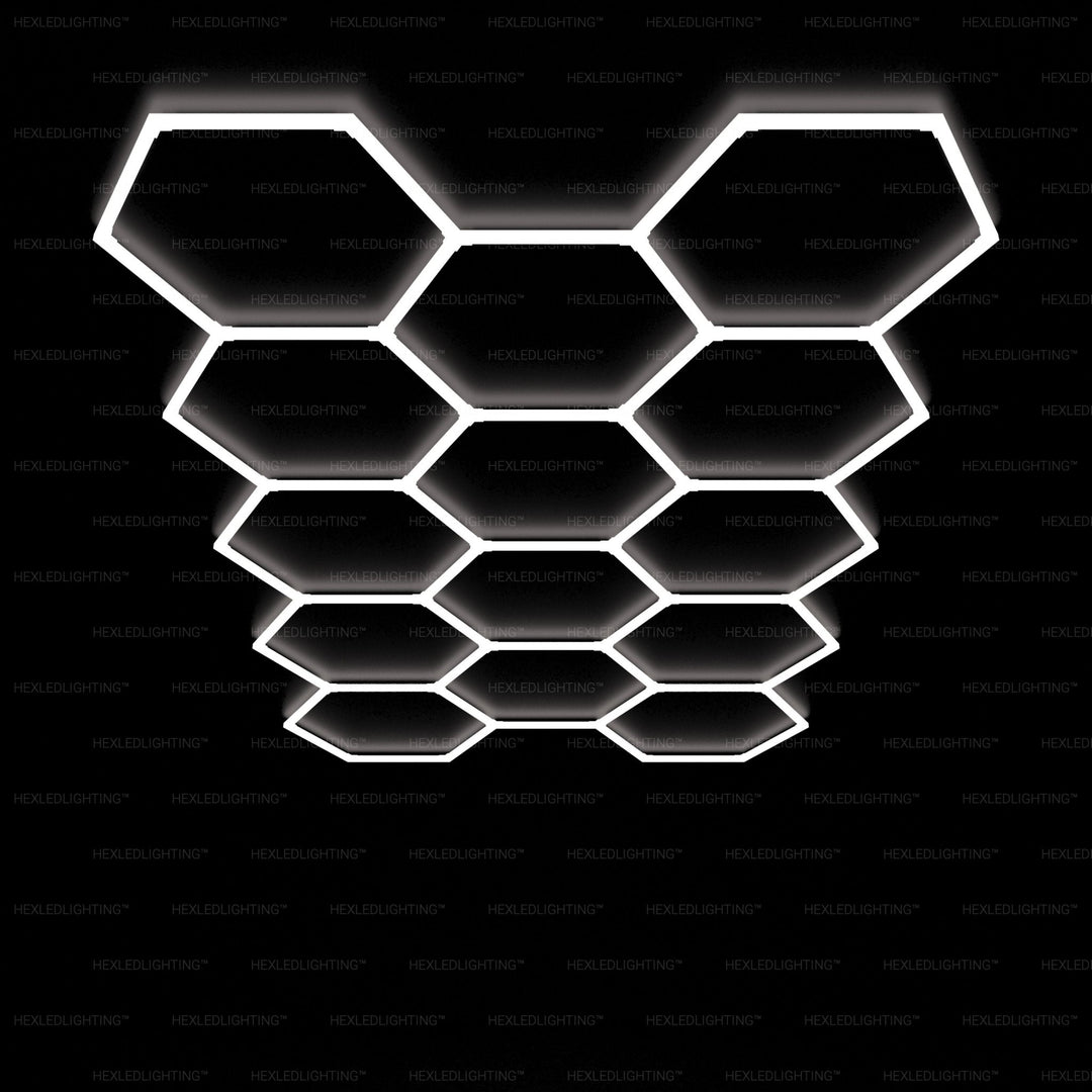 Hexagon Lights – Large 14 Grid LED Garage Lighting (17' × 9.8' / 5.15 m × 2.97 m) for Garage – HEXLEDLIGHTING – Pic 1