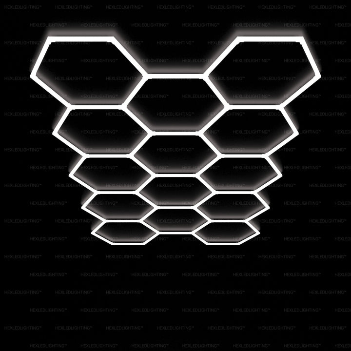 Hexagon Lights – Large 14 Grid LED Garage Lighting (17' × 9.8' / 5.15 m × 2.97 m) for Garage – HEXLEDLIGHTING – Pic 1