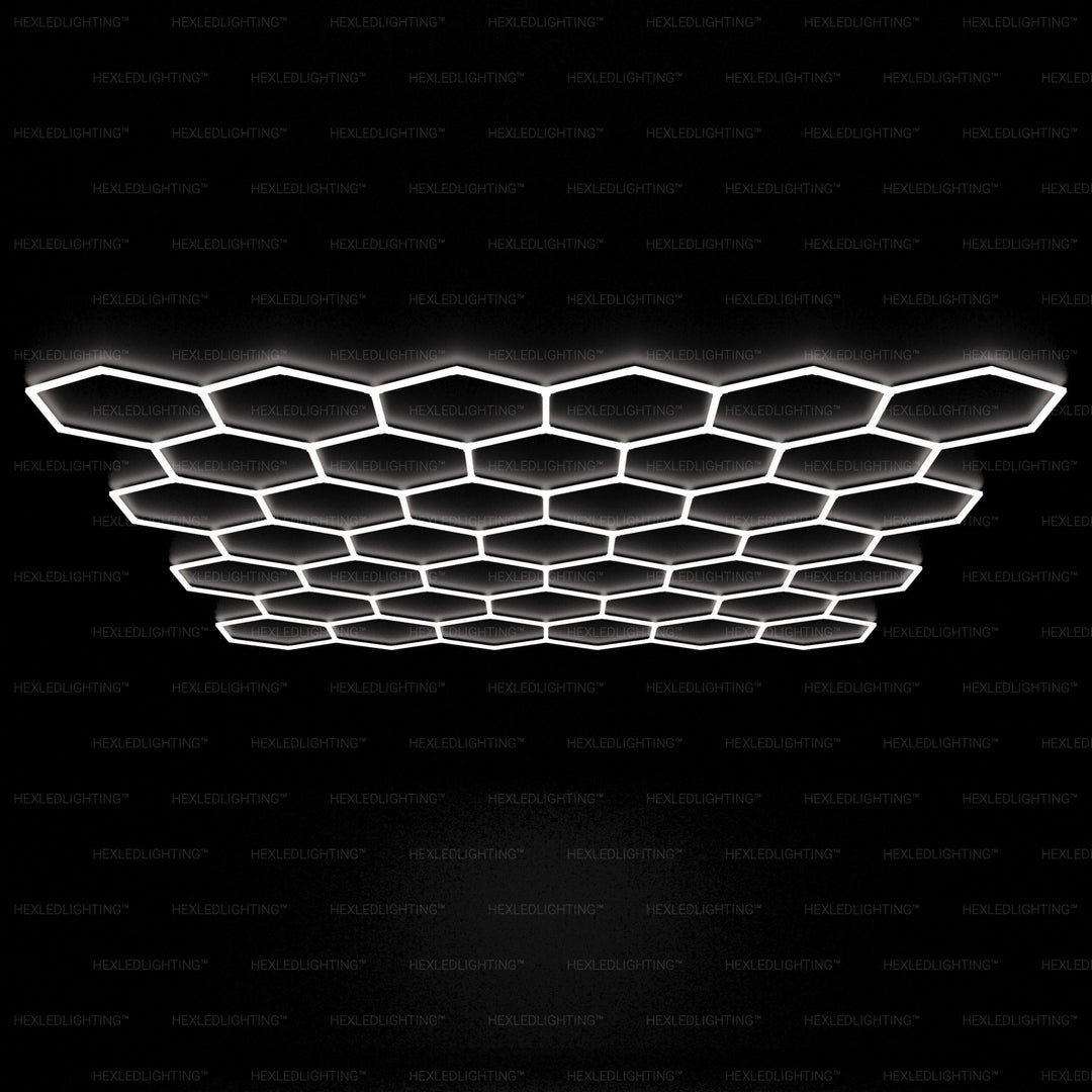 Hexagon Lights Large 39 Grid LED Garage Lighting (20 ft × 21.5 ft / 6.2m x 6.6m) for Garages or shops HEXLEDLIGHTING Pic 1