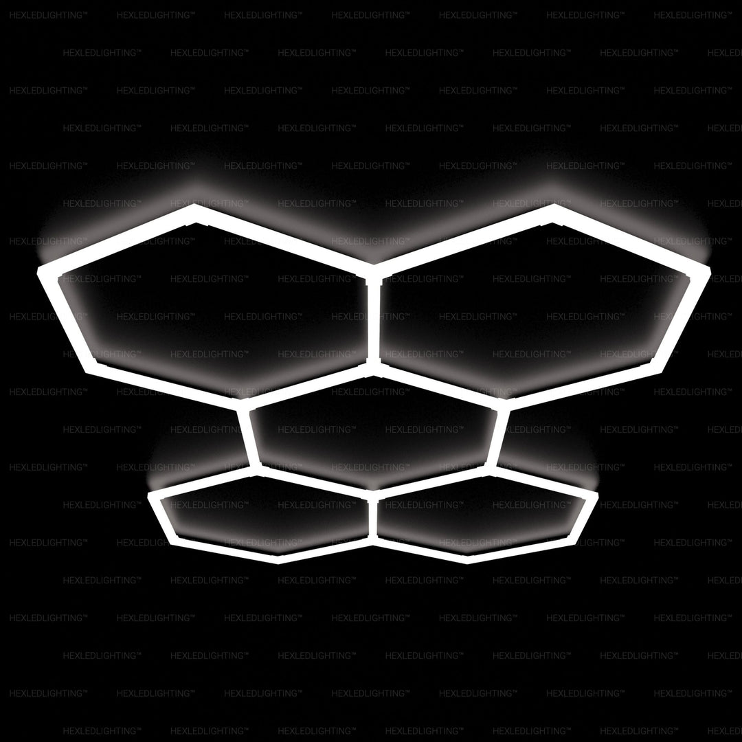 Hexagon Lights – Large 5 Grid LED Garage Lighting (9' × 8' / 2.9 m × 2.6 m) for Garages or shops – HEXLEDLIGHTING – Pic 1