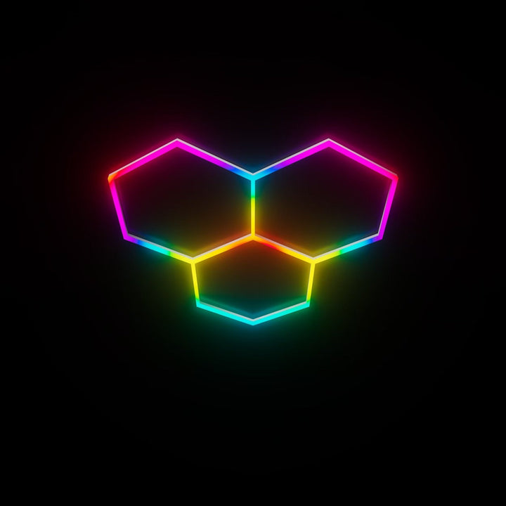 Hexagon RGB Lights – 3 - Grid Mood Lighting (5.6' × 5.6' / 1.7 m × 1.7 m) for Garages or shops – HEXLEDLIGHTING – Pic 1