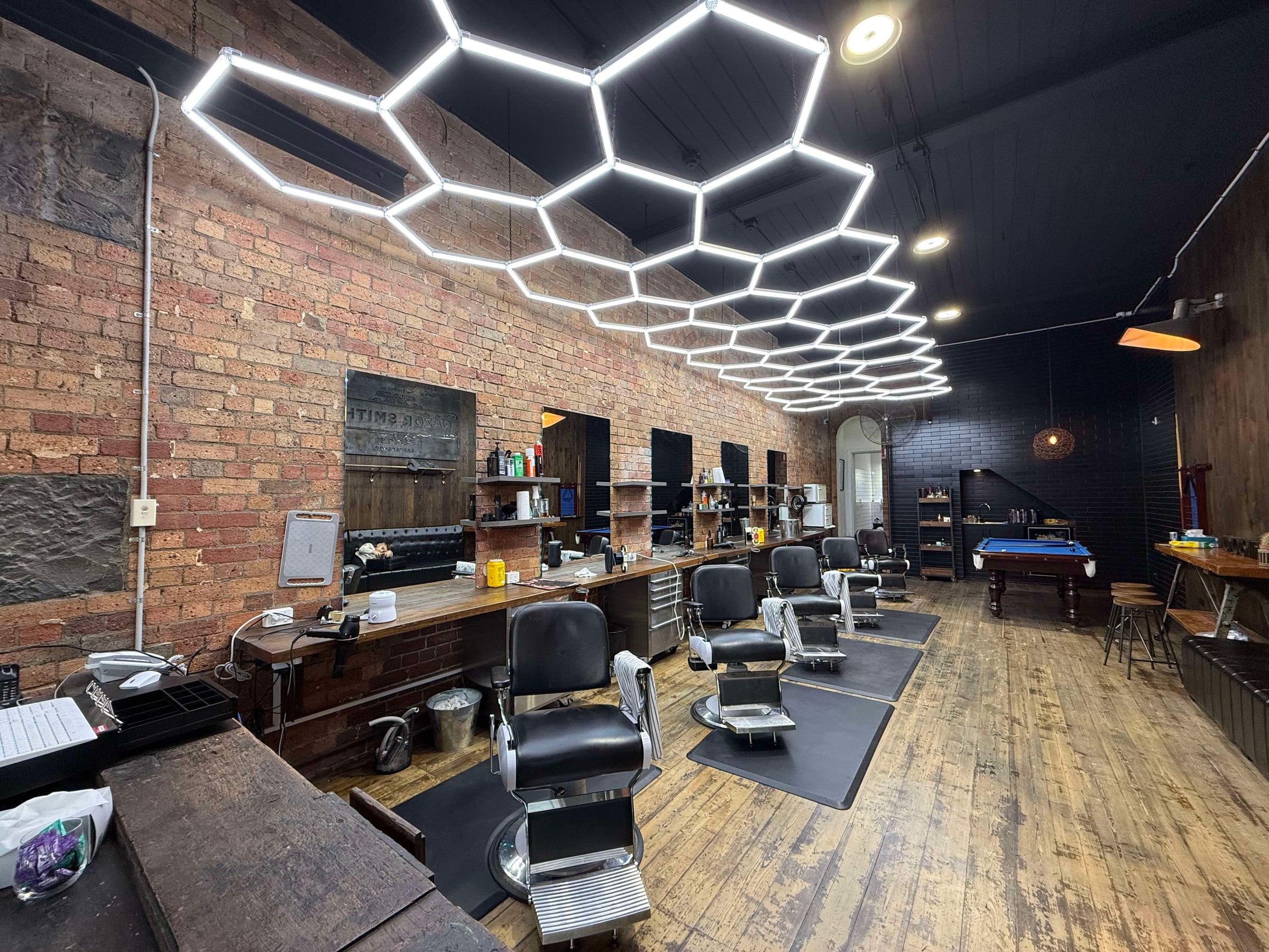HexLEDLighting Hexagon LED Lights transforming a barber shop space