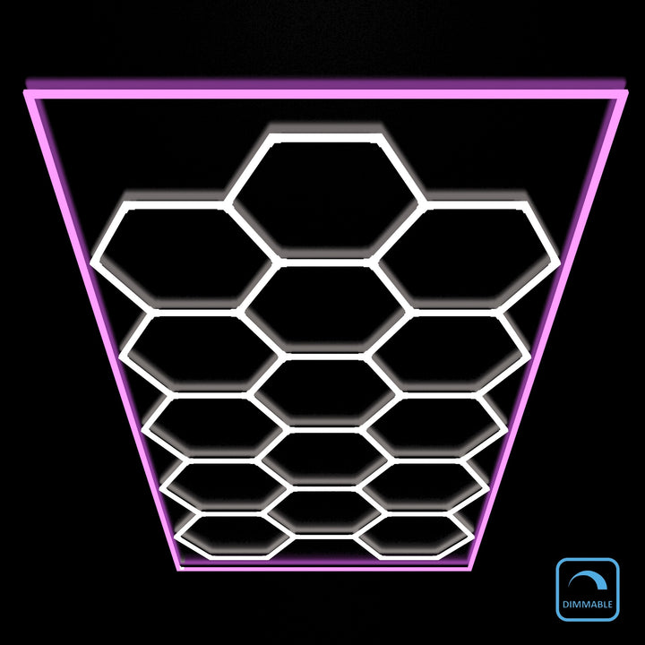 Dimmable pink border hexagon LED lights 15 grid kit with dimmable badge by HEXLED