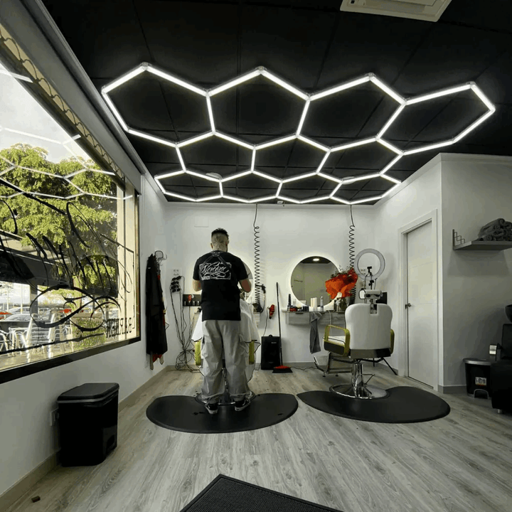 Dimmable Hexagon Lights – 11 Grid LED Ceiling Light (10.8' × 7.9' / 3.3 m × 2.4 m) for Garages – HEXLEDLIGHTING – Pic 4