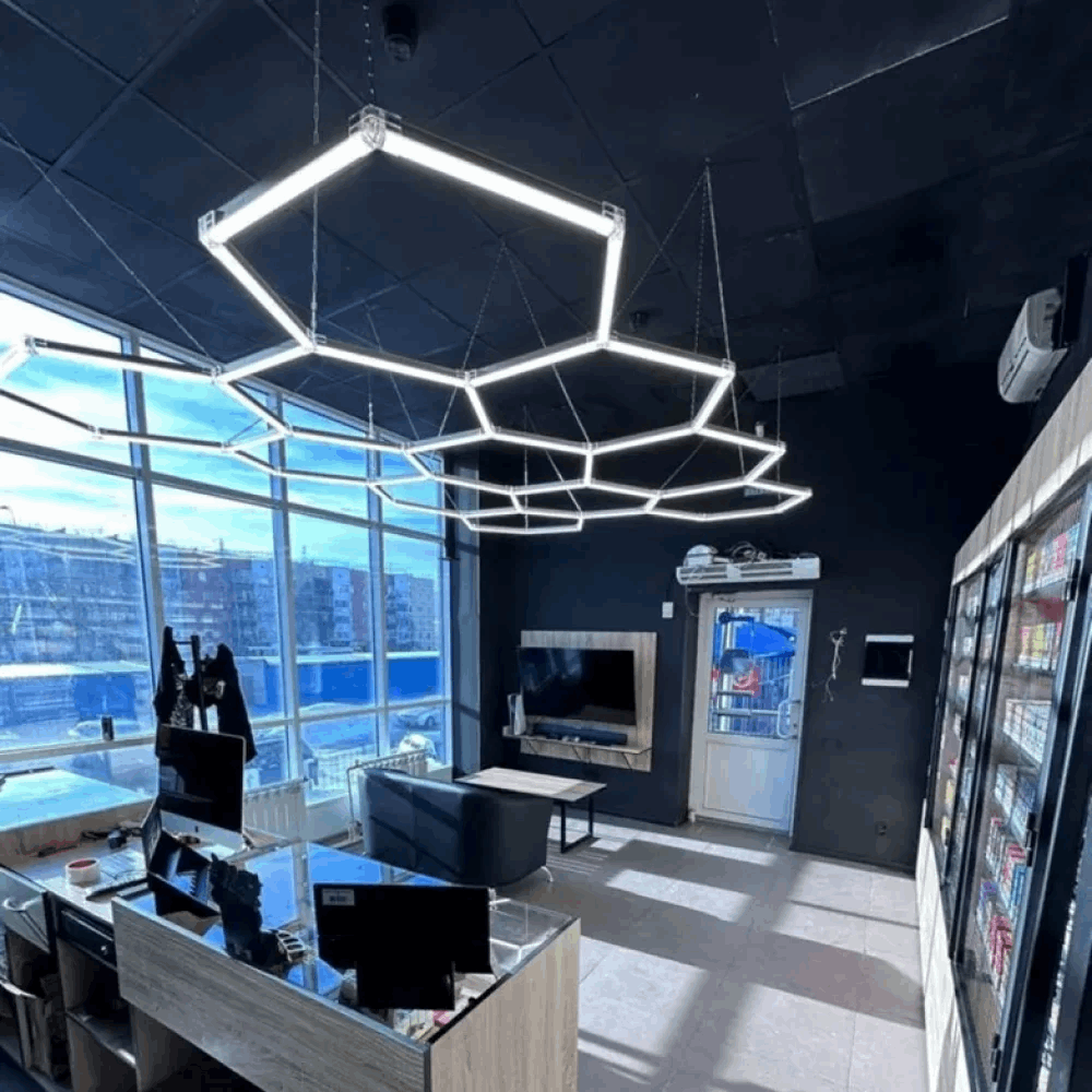 Dimmable Hexagon Lights – 11 Grid LED Ceiling Light (10.8' × 7.9' / 3.3 m × 2.4 m) for Garages – HEXLEDLIGHTING – Pic 5