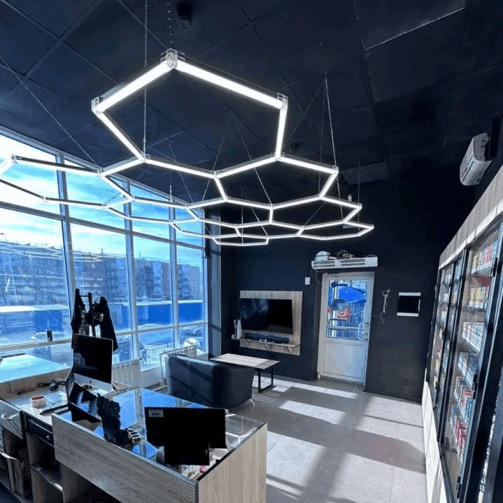 Dimmable Hexagon Lights – 11 Grid LED Ceiling Light (10.8' × 7.9' / 3.3 m × 2.4 m) for Garages – HEXLEDLIGHTING – Pic 5