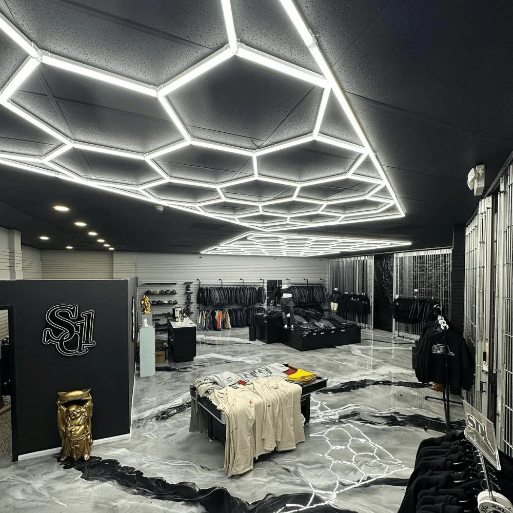 Dimmable Hexagon Lights – 15 Grid Border LED Garage Lighting (15.7' × 7.9' / 4.8 m × 2.4 m) for Garages –HEXLEDLIGHTING Pic 5