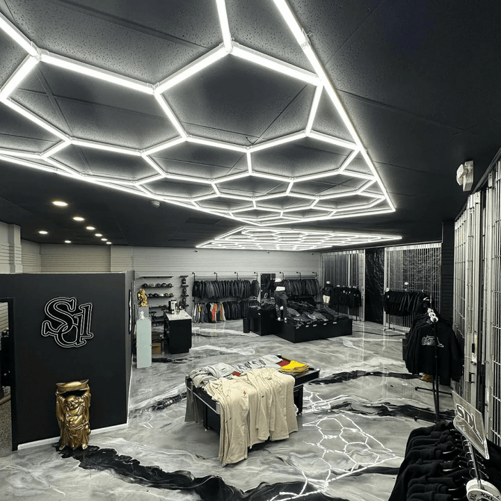 Dimmable Hexagon Lights – 15 Grid Border LED Garage Lighting (15.7' × 7.9' / 4.8 m × 2.4 m) for Garages –HEXLEDLIGHTING Pic 5
