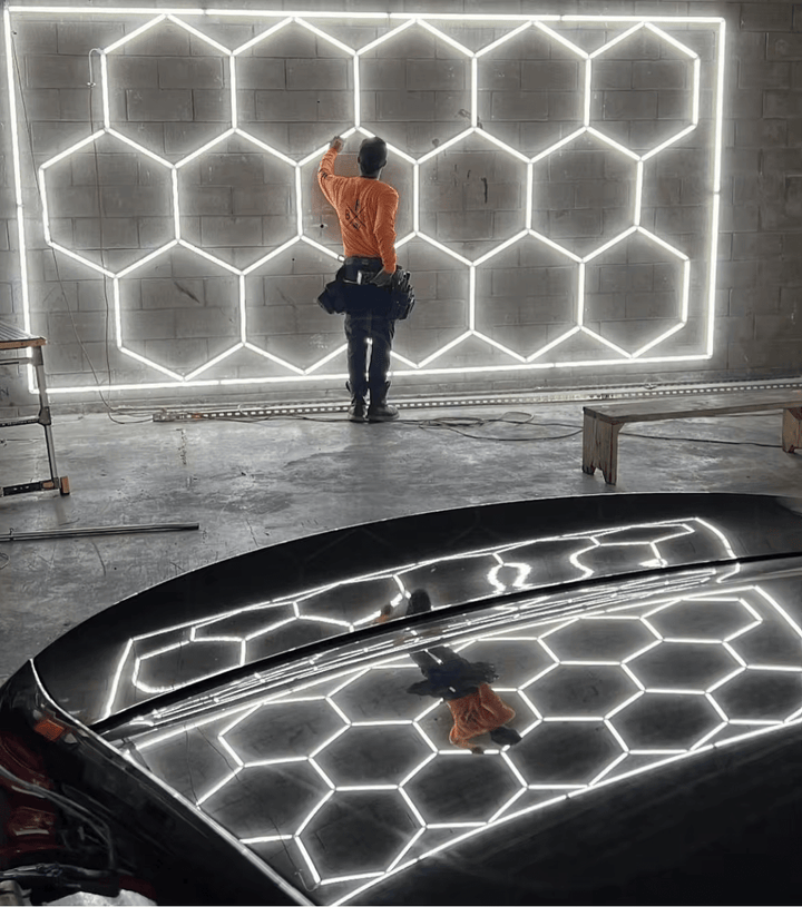 Dimmable Hexagon Lights – 15 Grid Border LED Garage Lighting (15.7' × 7.9' / 4.8 m × 2.4 m) for Garages –HEXLEDLIGHTING Pic 3