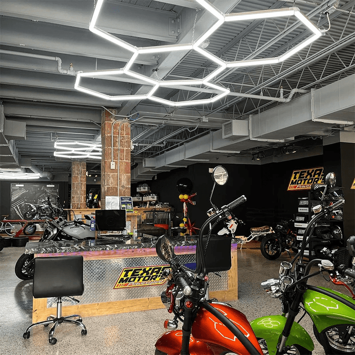 Dimmable Hexagon Lights – 5 Grid LED Garage Lighting (7.9' × 5.3' / 2.4 m × 1.6 m) for Garages – HEXLEDLIGHTING – Pic 11