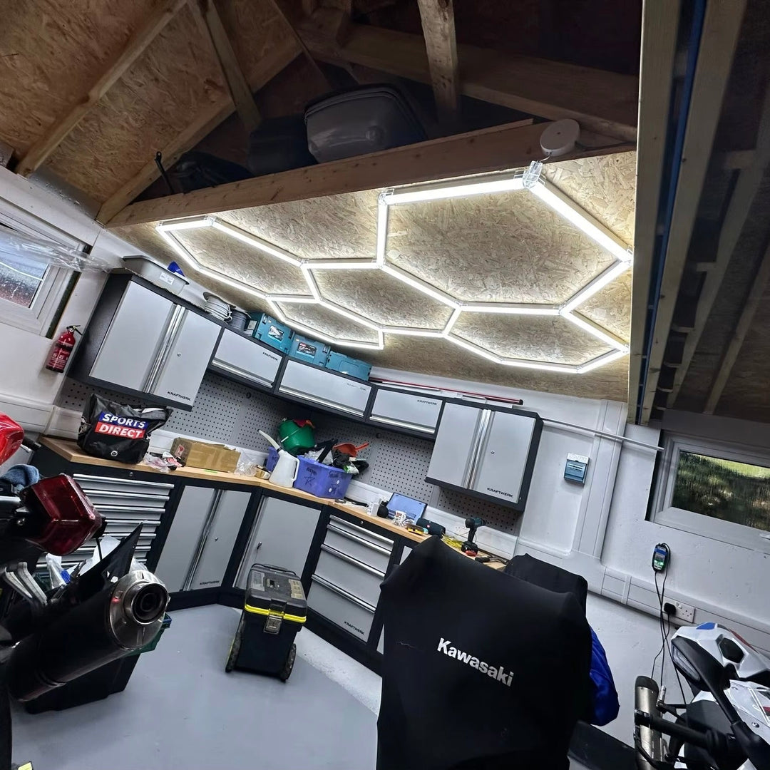 Dimmable Hexagon Lights – 5 Grid LED Garage Lighting (7.9' × 5.3' / 2.4 m × 1.6 m) for Garages – HEXLEDLIGHTING – Pic 3