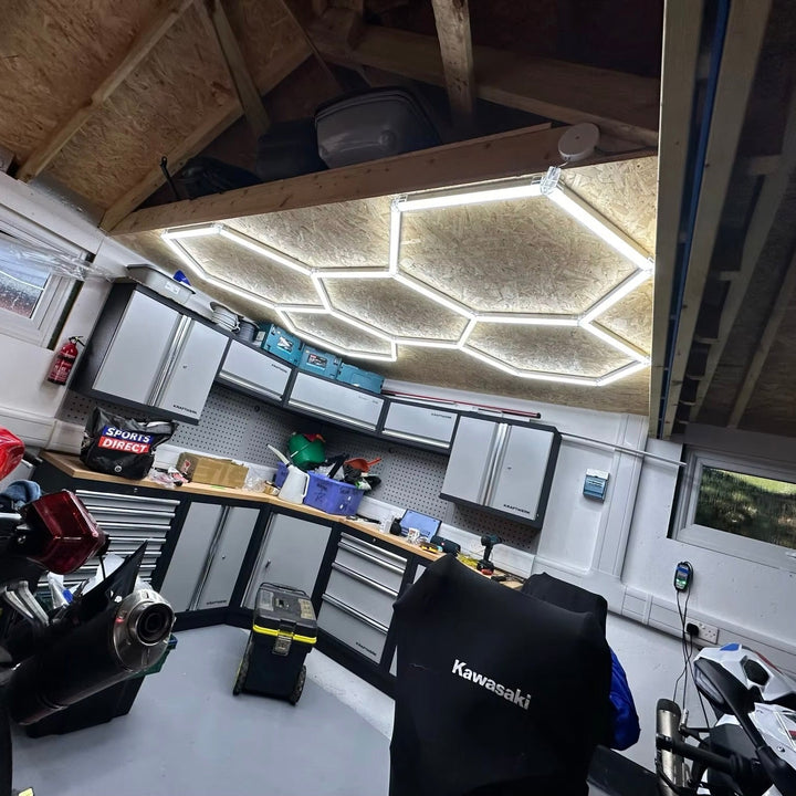 Dimmable Hexagon Lights – 5 Grid LED Garage Lighting (7.9' × 5.3' / 2.4 m × 1.6 m) for Garages – HEXLEDLIGHTING – Pic 3