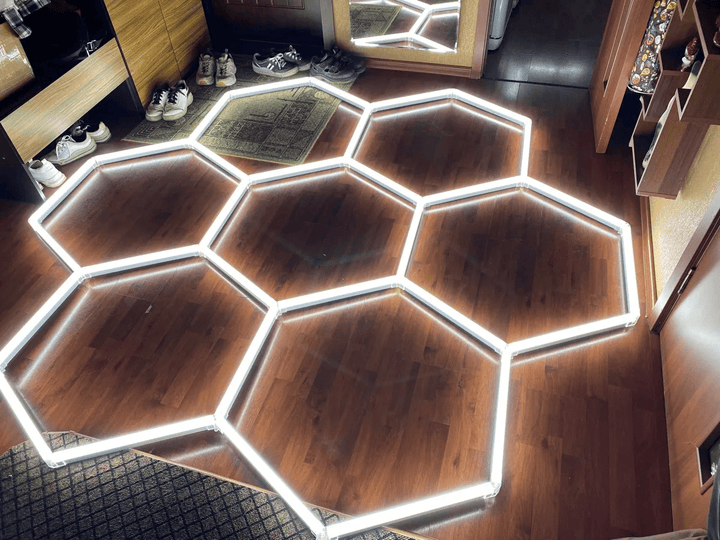 Dimmable Hexagon Lights – 7 Circle Grid LED Garage Lighting (8.2' × 7.9' / 2.5 m × 2.4 m) for Garages– HEXLEDLIGHTING – Pic 7
