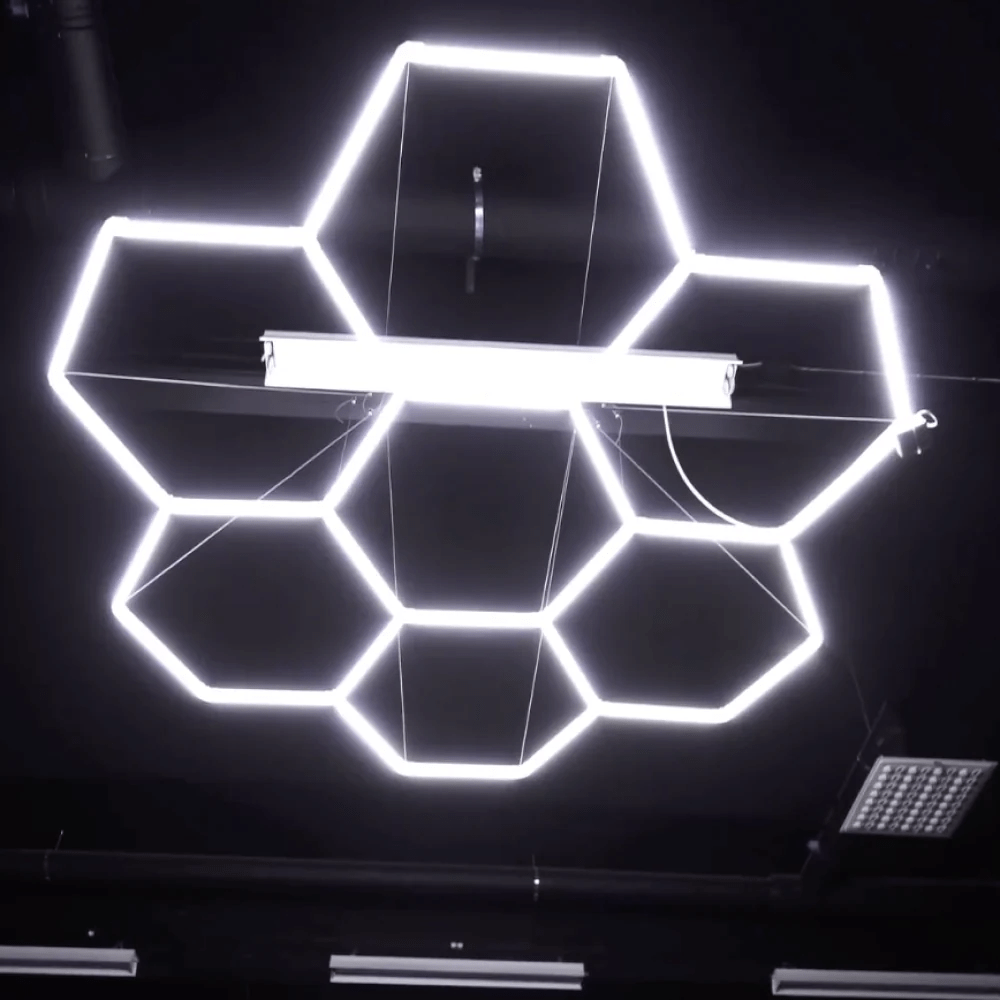 Dimmable Hexagon Lights – 7 Circle Grid LED Garage Lighting (8.2' × 7.9' / 2.5 m × 2.4 m) for Garages– HEXLEDLIGHTING – Pic 5
