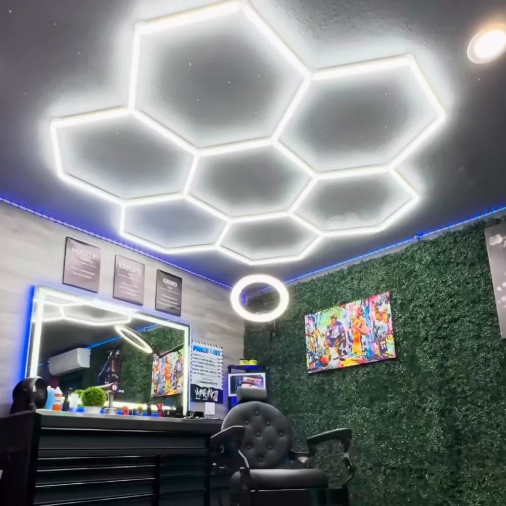 Dimmable Hexagon Lights – 7 Circle Grid LED Garage Lighting (8.2' × 7.9' / 2.5 m × 2.4 m) for Garages– HEXLEDLIGHTING – Pic 3