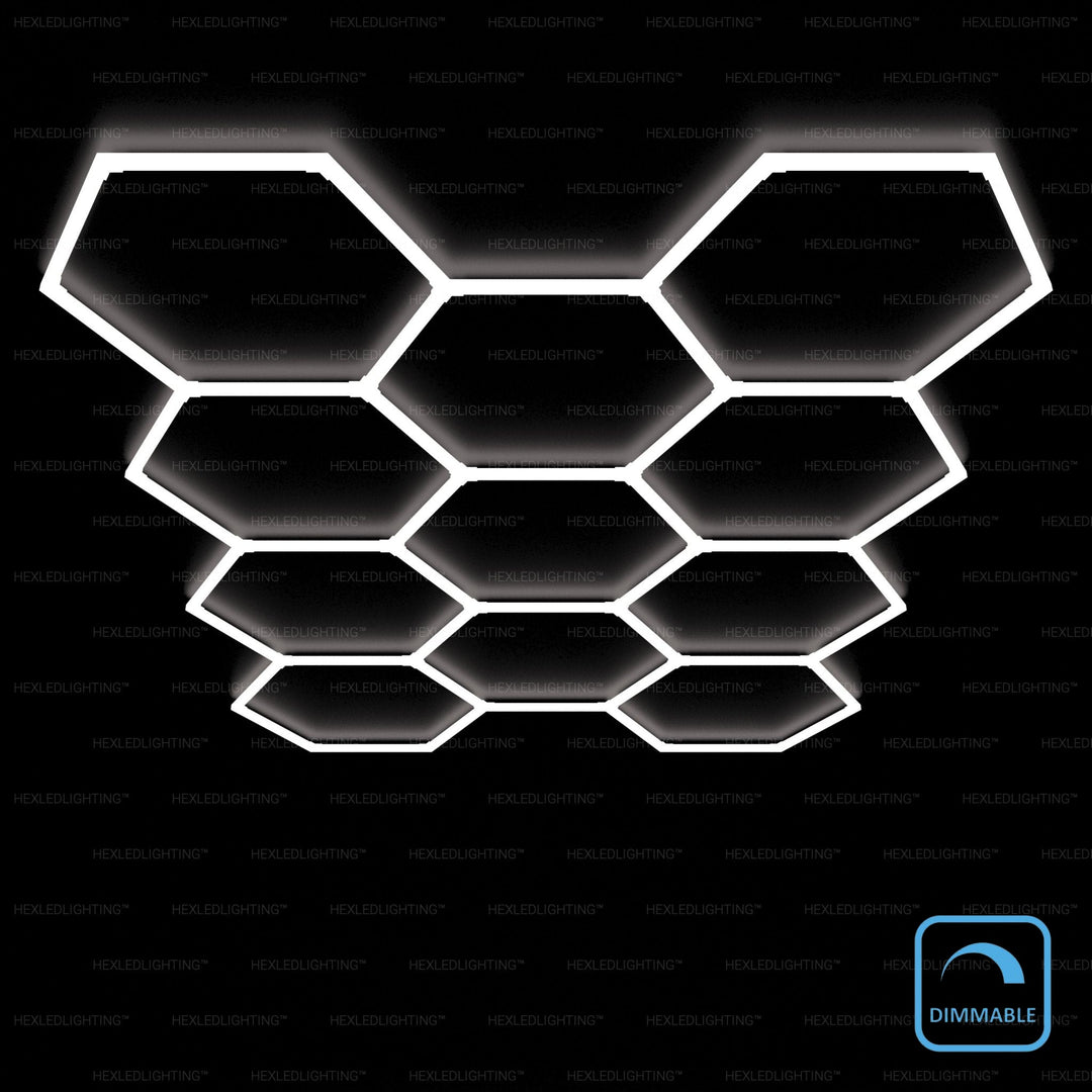 Dimmable Large 11 grid hexagon LED garage lighting (13.5' × 9.8') – HEXLED Lighting