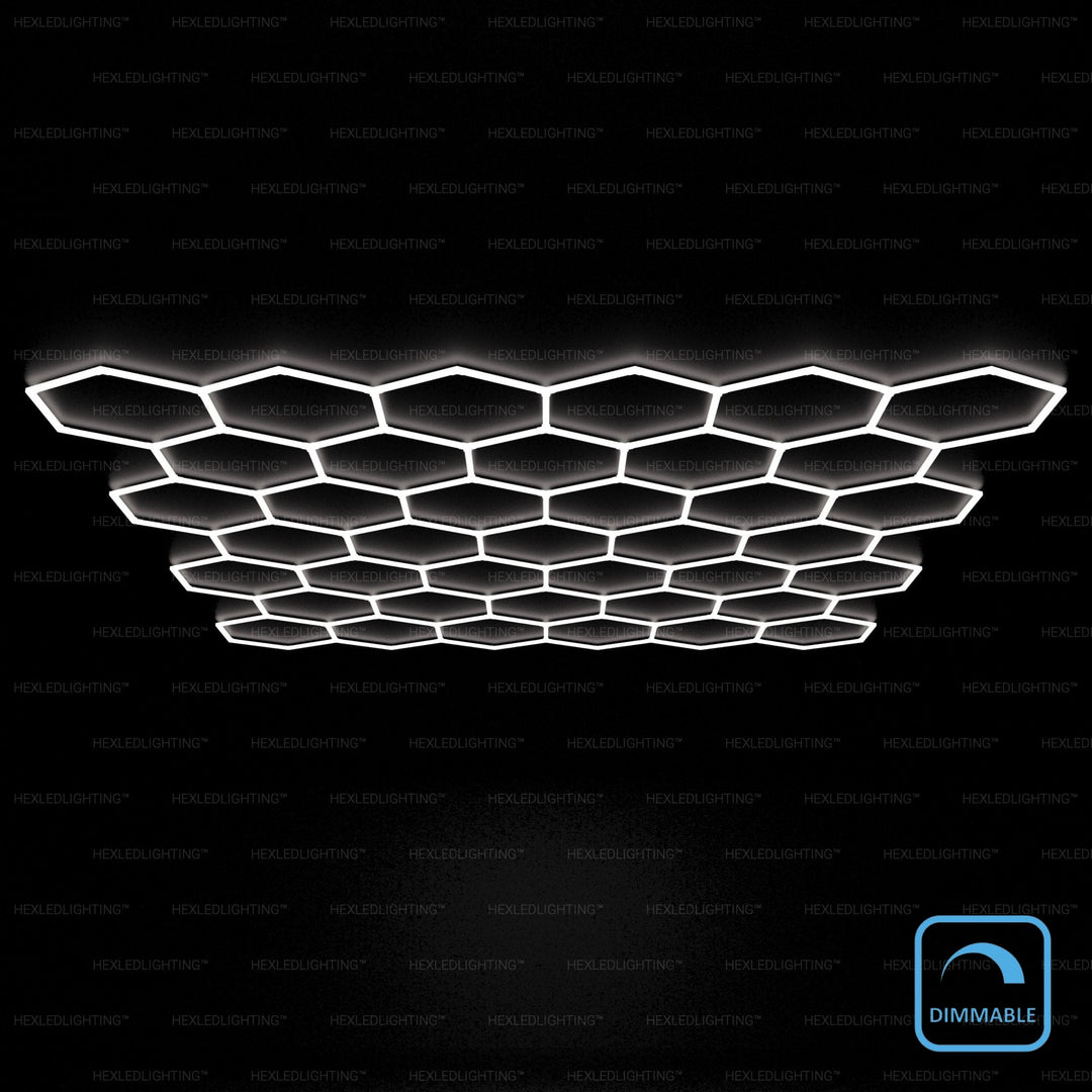 Dimmable Large 39 grid hexagon LED garage lighting (20' × 21.5') – HEXLED Lighting