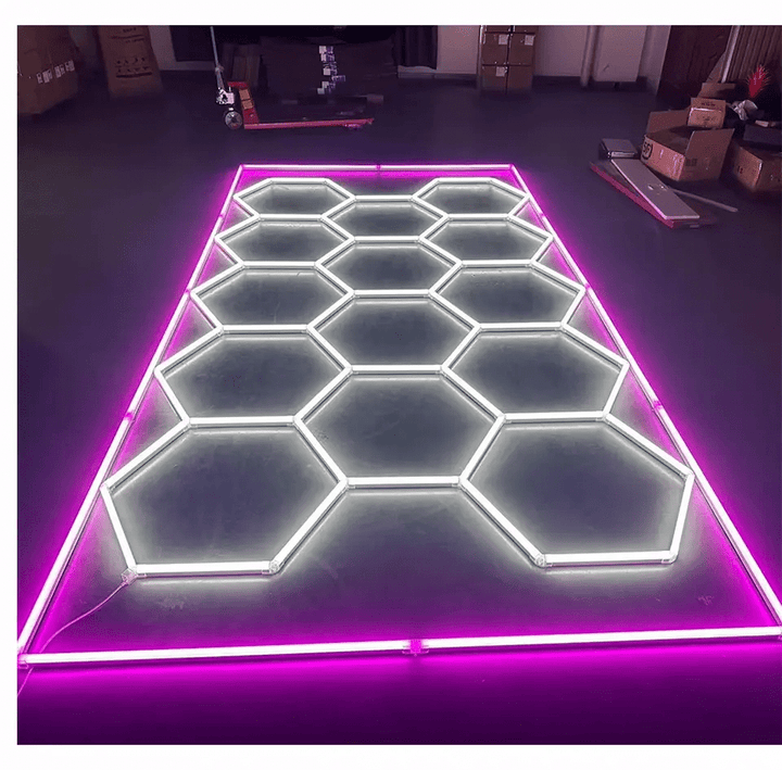 Hexagon Lights – 15 Grid Color Border LED Garage Lighting (15.7' × 7.9' / 4.8 m × 2.4 m) for Garage HEXLEDLIGHTING Pic 15