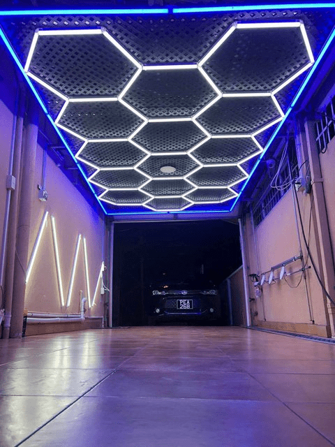 Hexagon Lights – 15 Grid Color Border LED Garage Lighting (15.7' × 7.9' / 4.8 m × 2.4 m) for Garage HEXLEDLIGHTING Pic 2