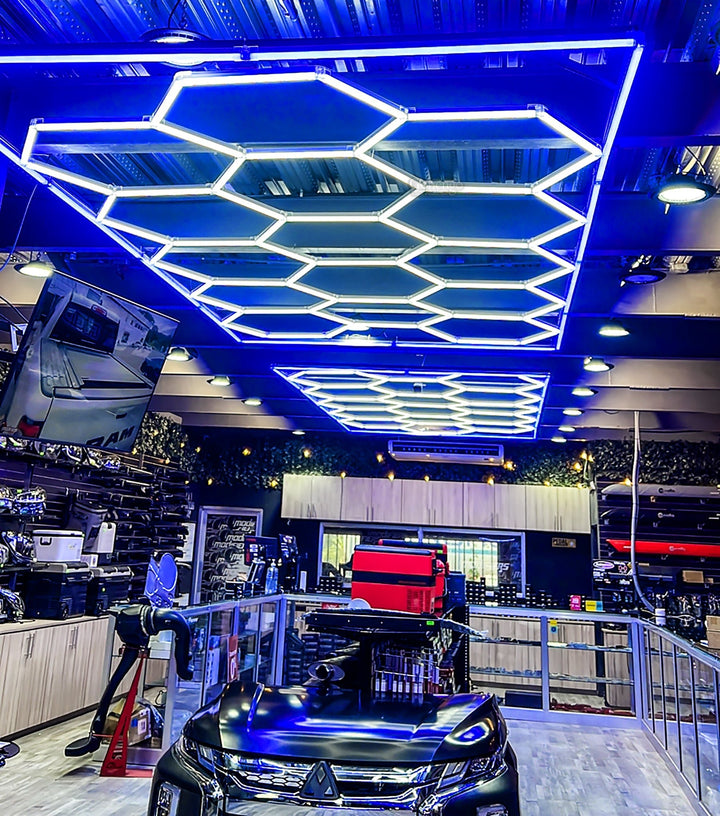 Hexagon Lights – 15 Grid Color Border LED Garage Lighting (15.7' × 7.9' / 4.8 m × 2.4 m) for Garage HEXLEDLIGHTING Pic 3
