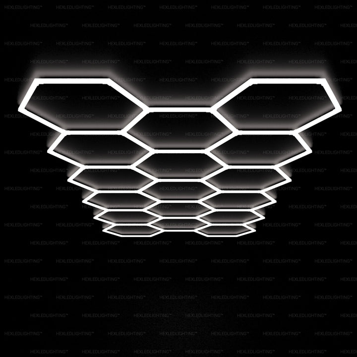 Hexagon Lights – 17 Grid LED Garage Lighting(17.7′ × 7.9′ / 5.4 m × 2.4 m) for Garages or shops – HEXLEDLIGHTING – Pic 1