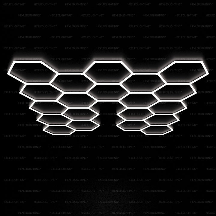 Hexagon Lights – 20-Grid U-Shape LED Garage Lighting (12' × 13' / 3.6m x 3.9m) for Garage or shop HEXLEDLIGHTING Pic 1