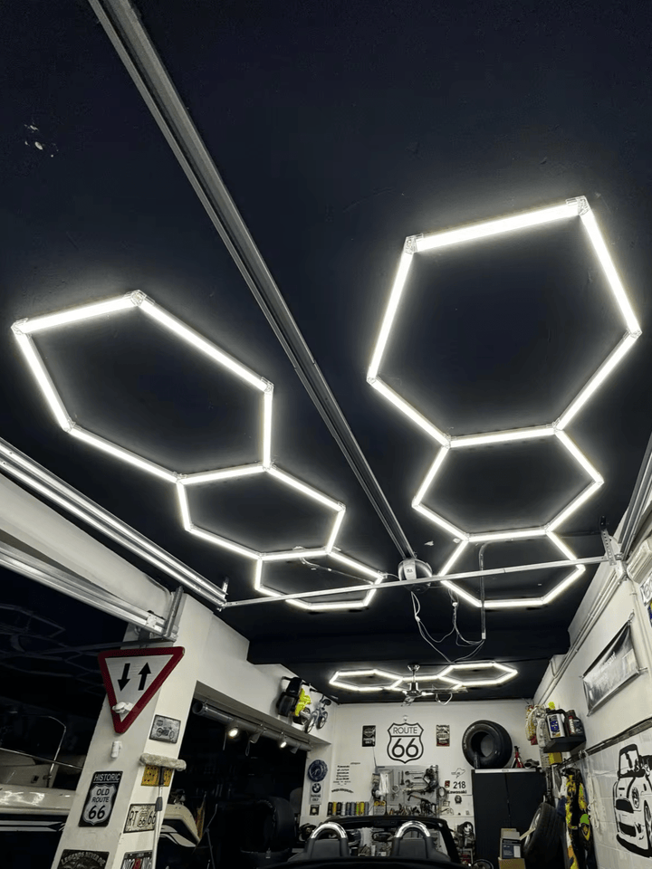 Hexagon Lights – 3 - Grid LED Garage Lighting (8.2' × 3' / 2.5 m × 0.9 m) for Garages or shops – HEXLEDLIGHTING – Pic 2