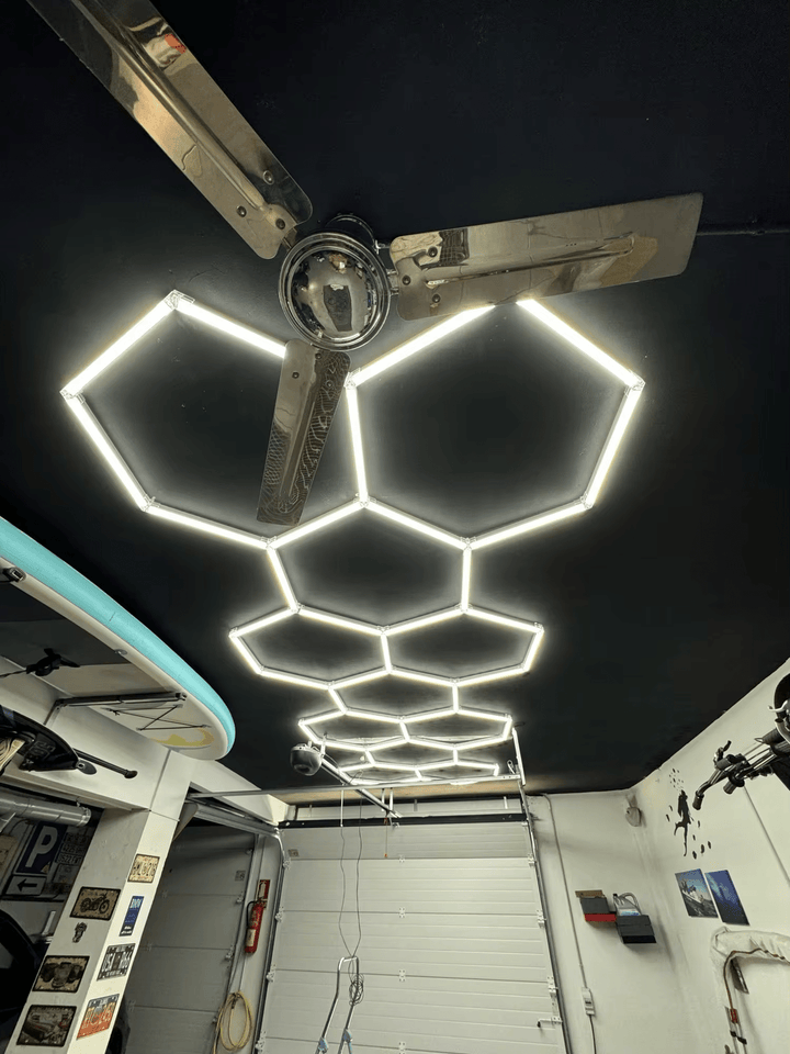 Hexagon Lights – Large 11 Grid Long LED Garage Lighting (21' × 6.9' / 6.5 m × 2.1 m) for Garage – HEXLEDLIGHTING – Pic 2