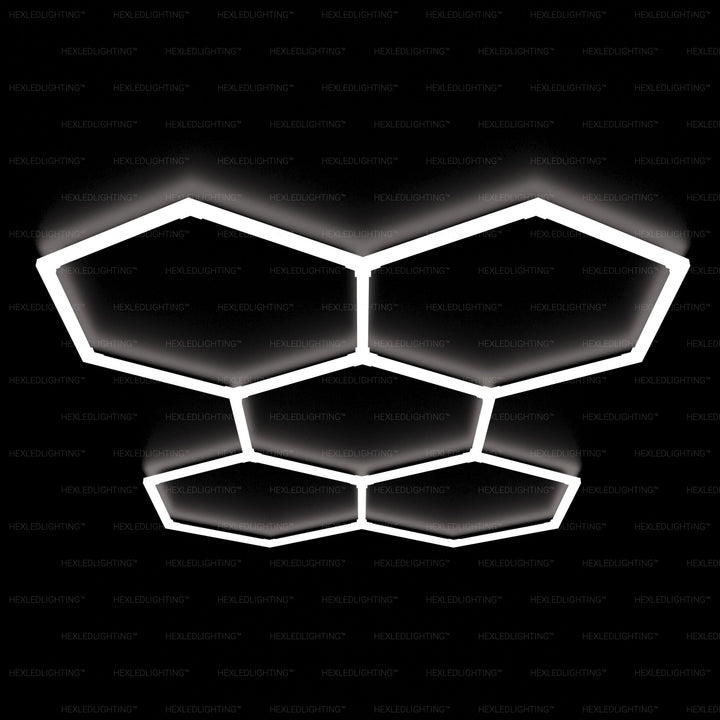 Hexagon Lights – Large 5 Grid LED Garage Lighting (9' × 8' / 2.9 m × 2.6 m) for Garages or shops – HEXLEDLIGHTING – Pic 1